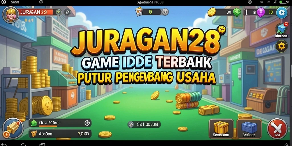 Screenshot utama JURAGAN28 menunjukkan gameplay seru dalam mengelola usaha.