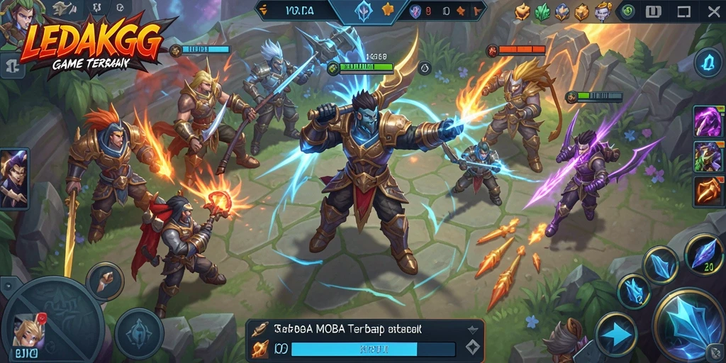 Tangkapan layar menunjukkan gameplay seru dalam pertempuran MOBA.