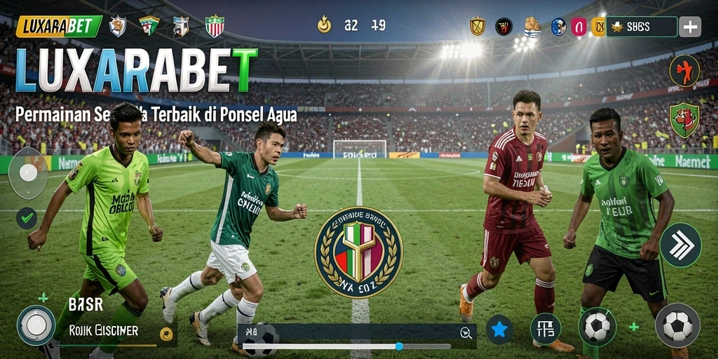 Tampilan gameplay LUXARABET yang mendebarkan di lapangan sepak bola.