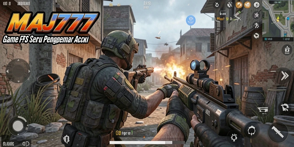 Tampilan gameplay menegangkan dalam MAJ777 dengan aksi tembak-menembak.