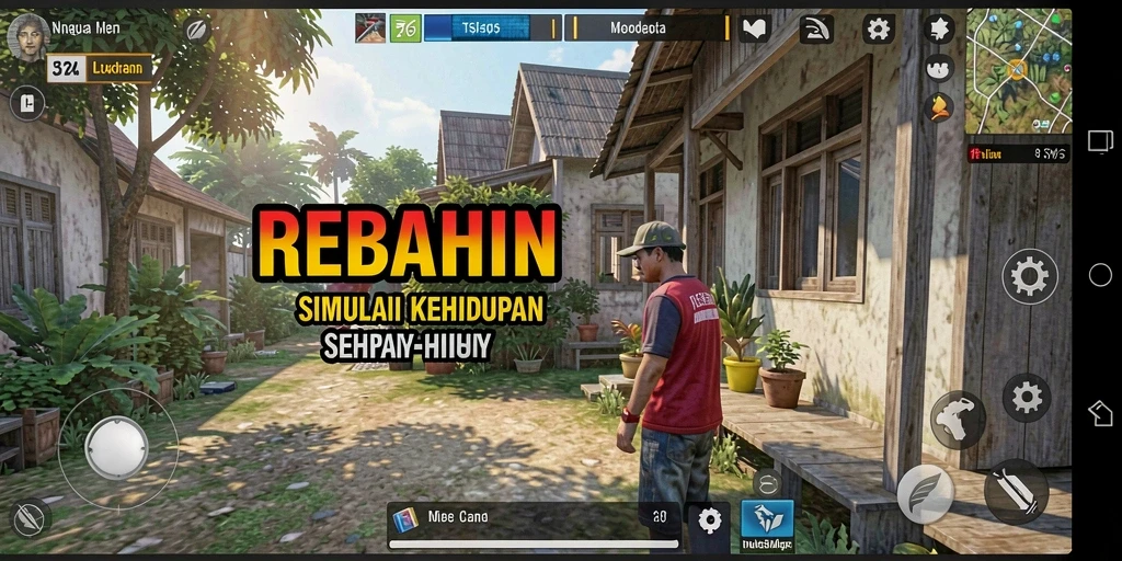 Screenshot gameplay REBAHIN menampilkan karakter yang sedang menjalani aktivitas sehari-hari.
