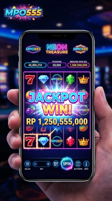 Tampilan aplikasi mpo555 di smartphone Android.
